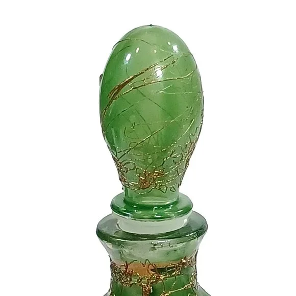 Antique French Glass Perfume Bottle Poss. Daum Nancy Jade Green 24k Gold Vintage - Picture 10 of 13